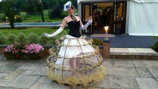 Black and white champagne skirt at event entrance