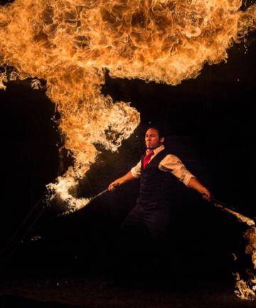 Dancing with fire batons