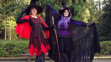 Helter Skelter Theme Halloween Stilt witch duo