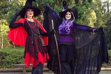 Helter Skelter Theme Halloween Stilt witch duo