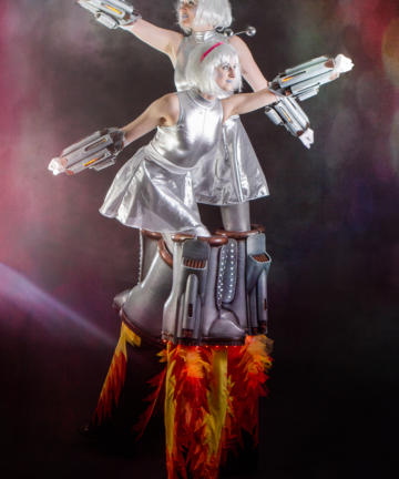 Space girls on stilts