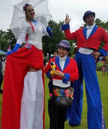 Helter Skelter Union Flag Stilt Walkers